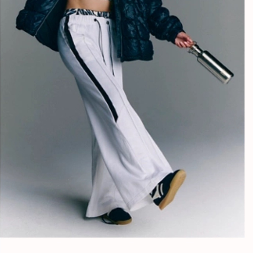 Free People Fineline White Track Pants With Black Stripes